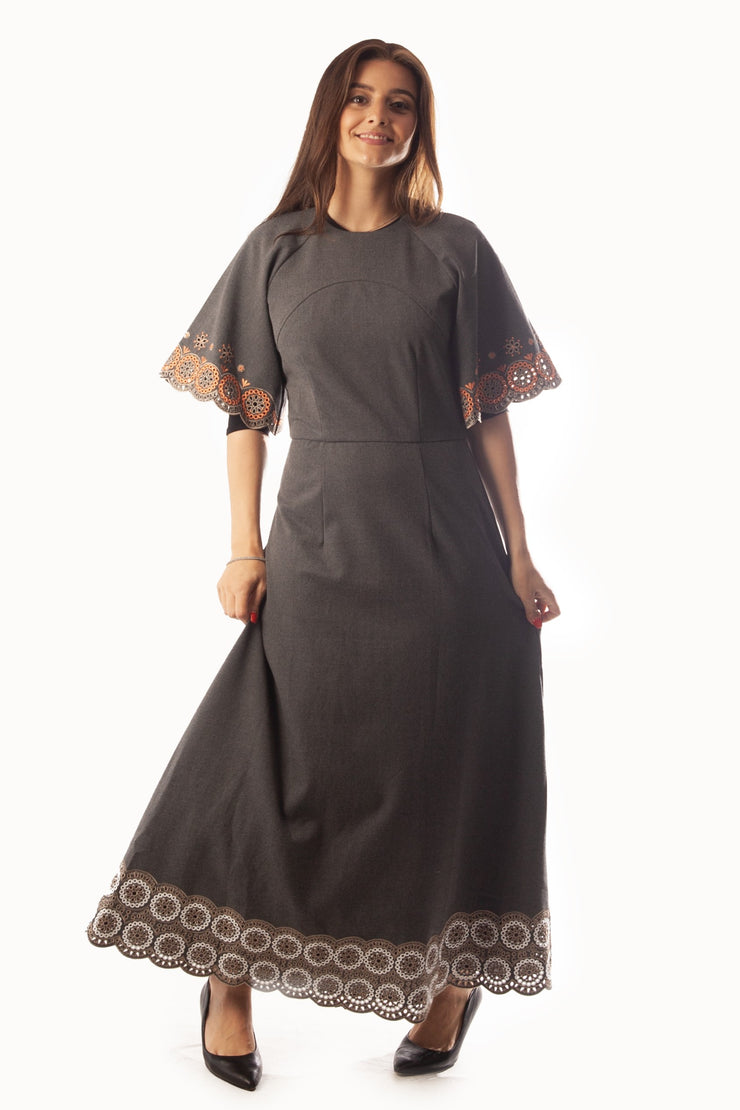 Circle Embroidered sleeves + Hem Dress