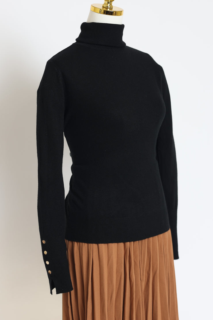 Gold Button Cuff Turtleneck