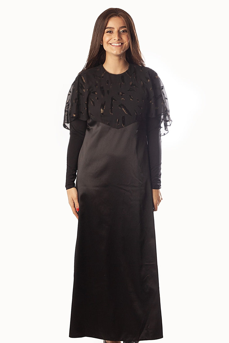 Mesh Velvet Cape Dress