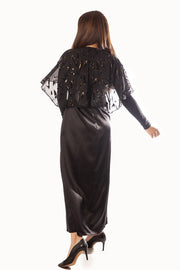 Mesh Velvet Cape Dress