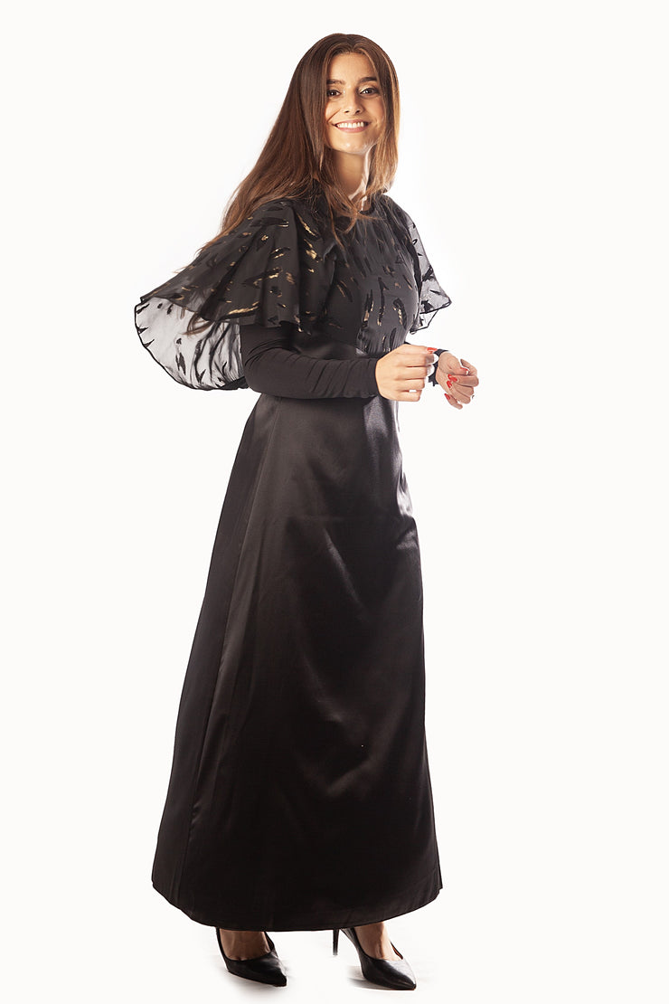 Mesh Velvet Cape Dress