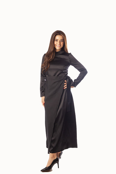 Side Swept Sirt Satin Feel Dress