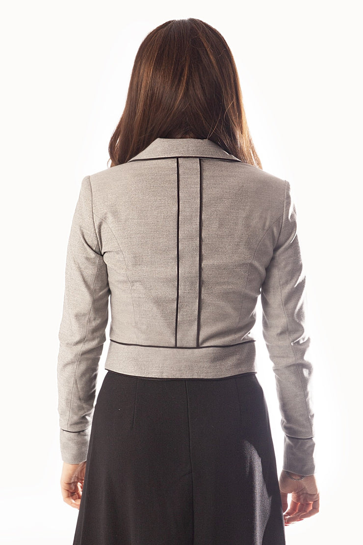 Curved Piped Detail Zip-Up Jacket