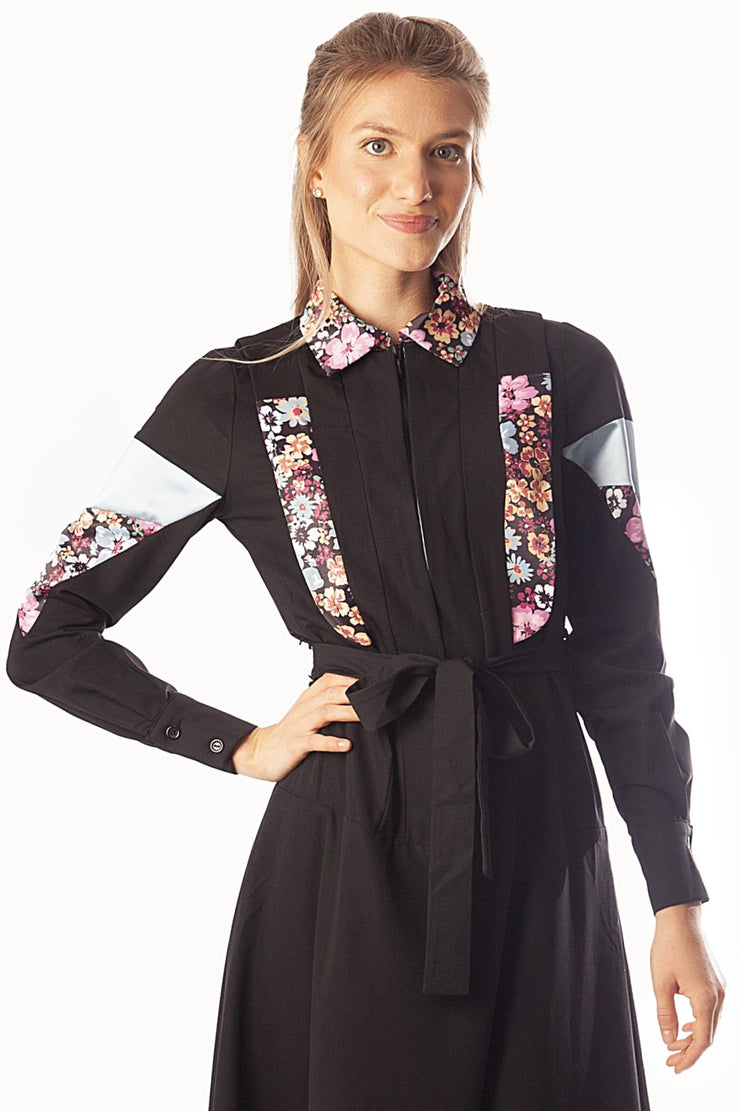 Printed Flaps Collar+Sleeve Dress