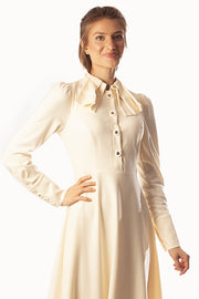 Pleated Partial Collar Dress