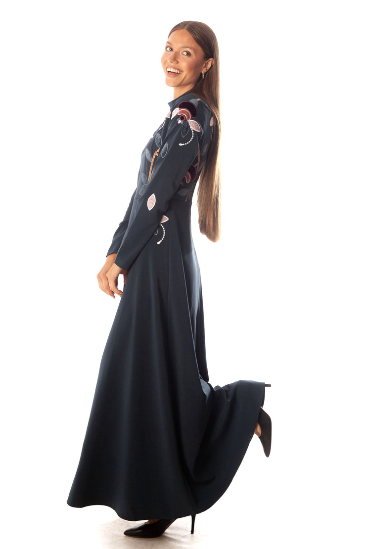 Velvet Bordered Flowers Dress