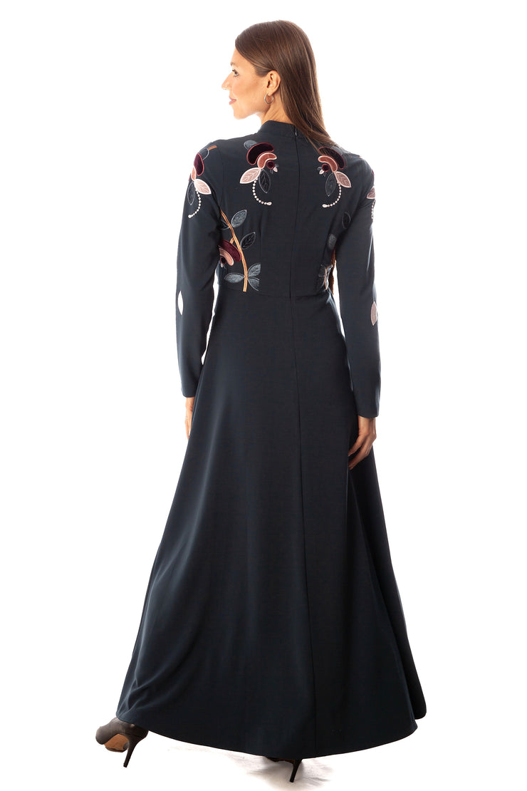 Velvet Bordered Flowers Dress