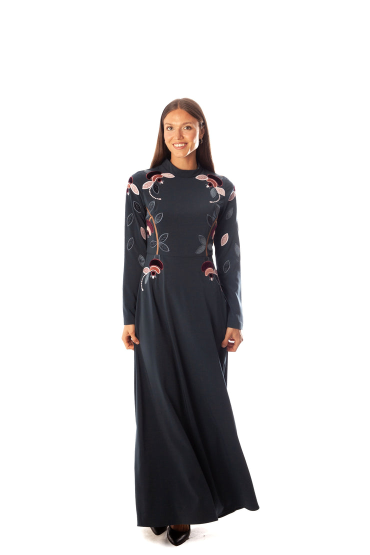 Velvet Bordered Flowers Dress