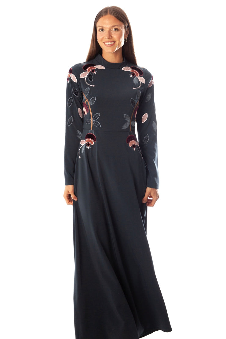 Velvet Bordered Flowers Dress