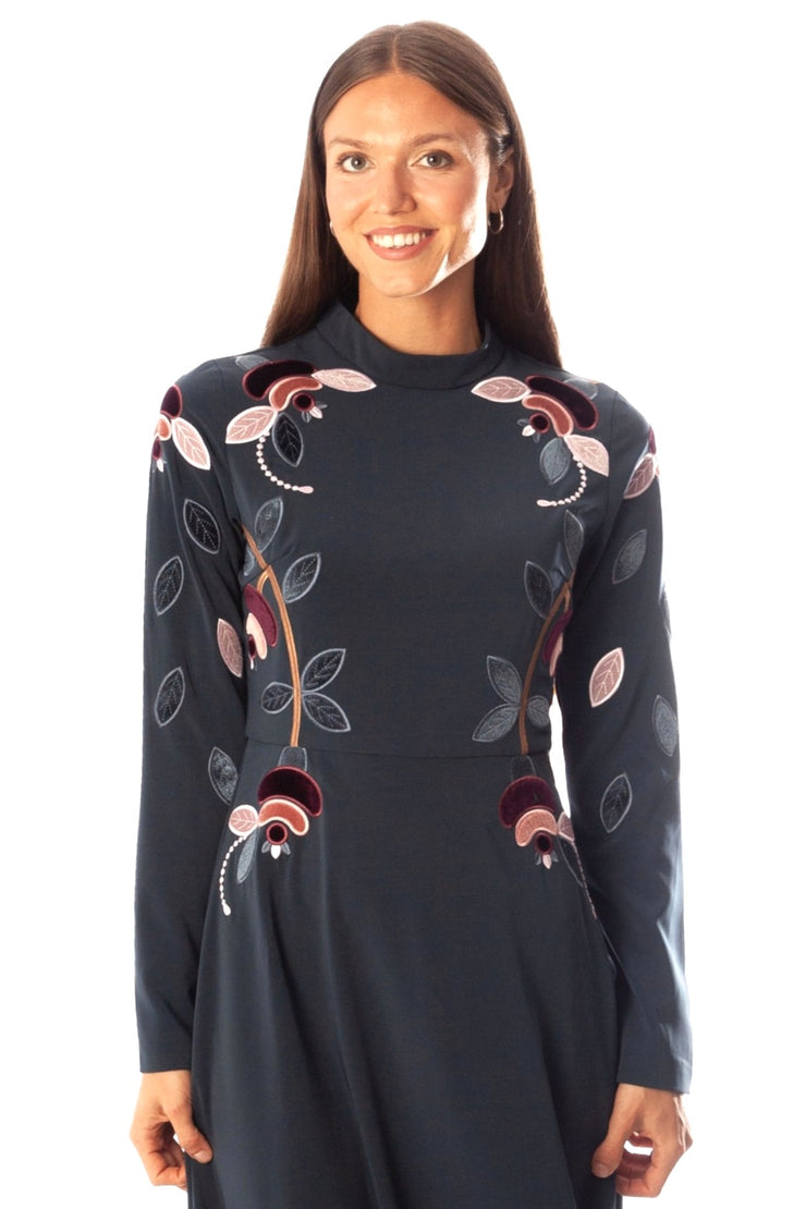 Velvet Bordered Flowers Dress