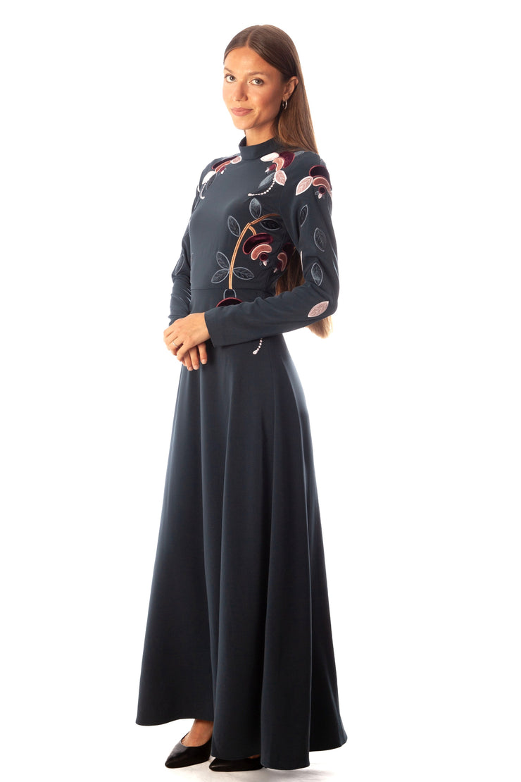 Velvet Bordered Flowers Dress