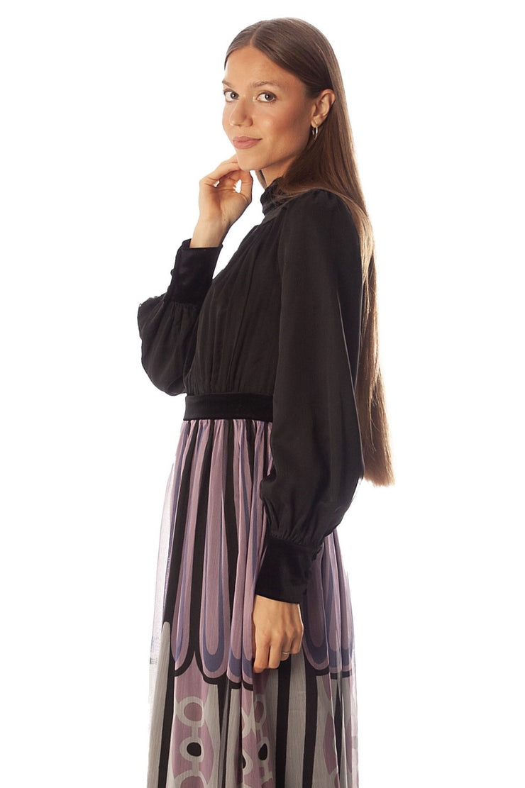 Velvet Top+Cuff Printed Gown