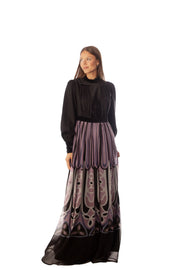 Velvet Top+Cuff Printed Gown