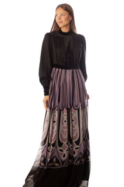 Velvet Top+Cuff Printed Gown