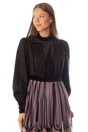 Velvet Top+Cuff Printed Gown