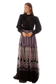 Velvet Top+Cuff Printed Gown