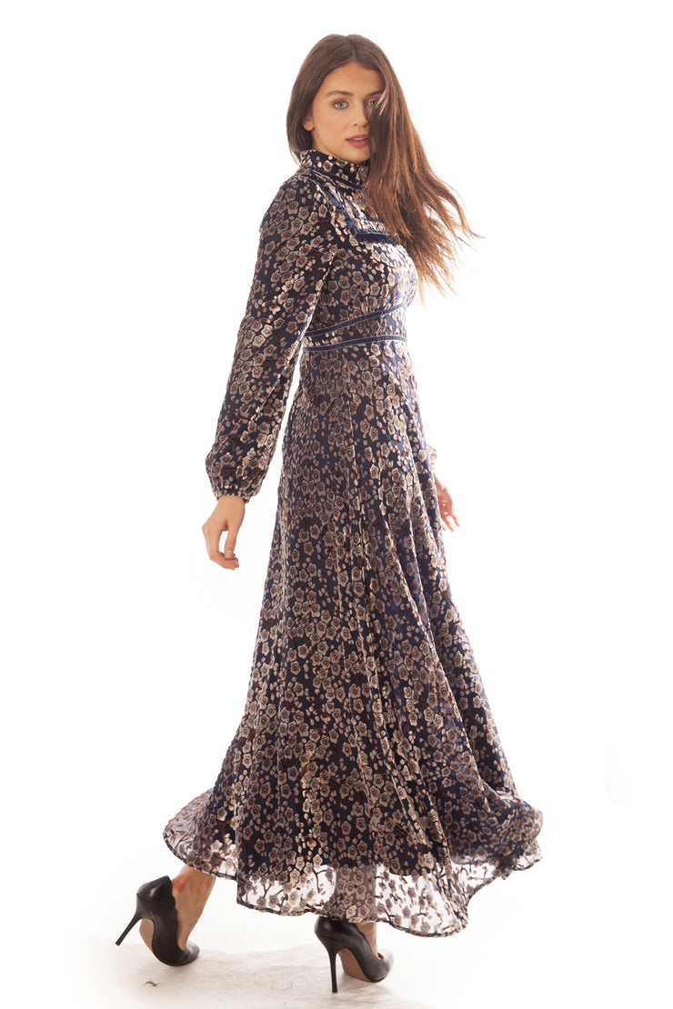 Cut Floral Velvet Dress