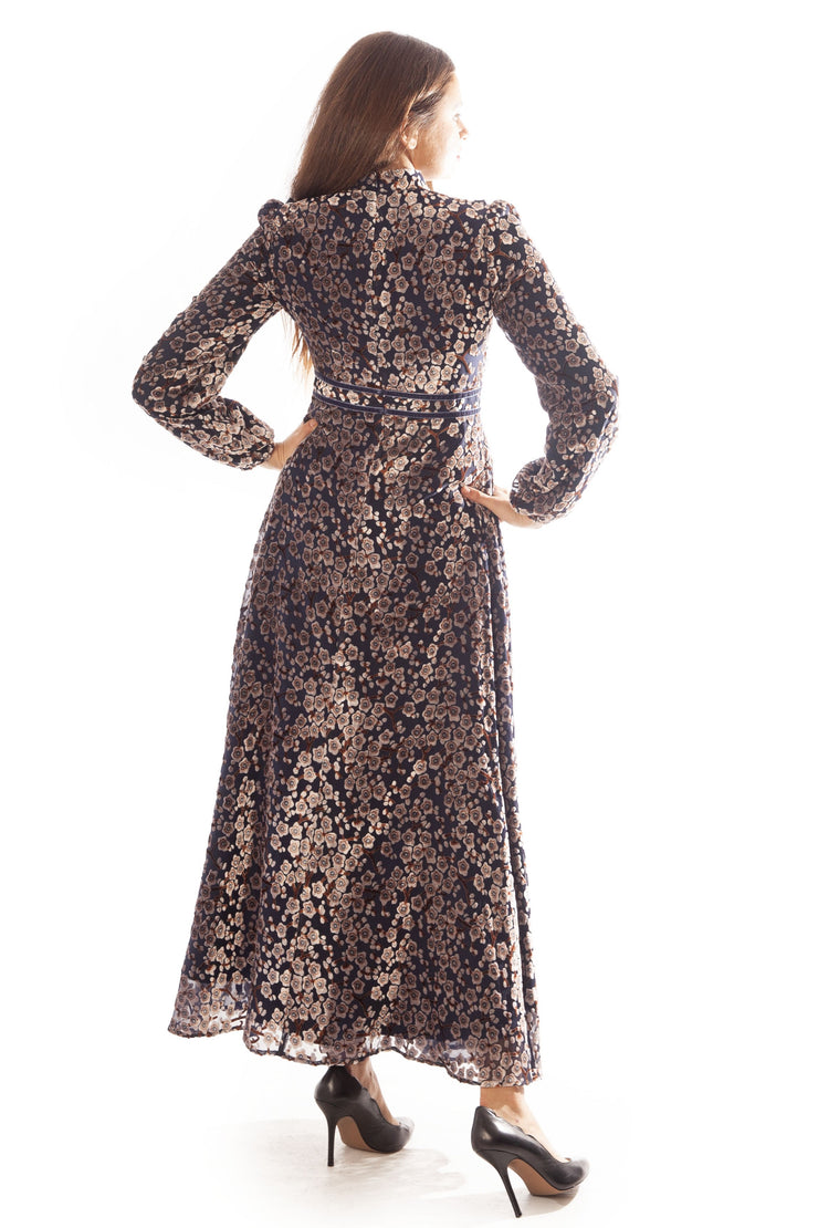Cut Floral Velvet Dress