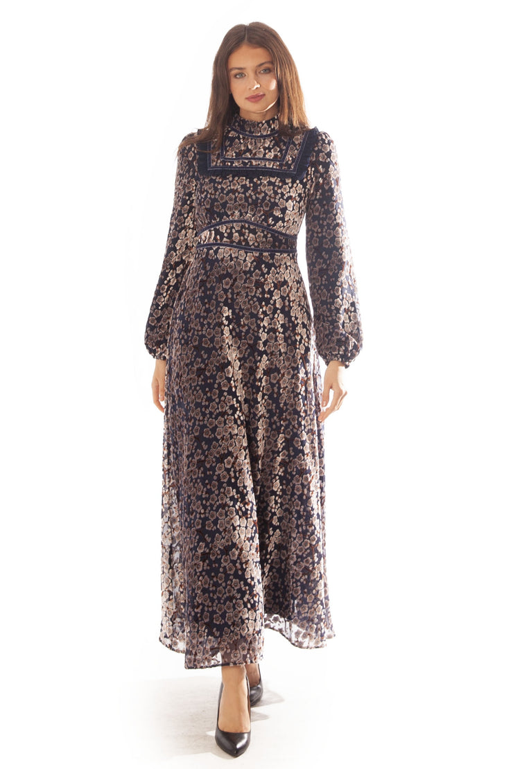 Cut Floral Velvet Dress