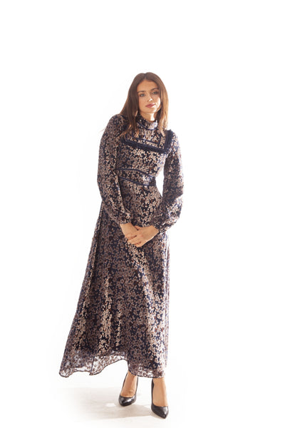 Cut Floral Velvet Dress