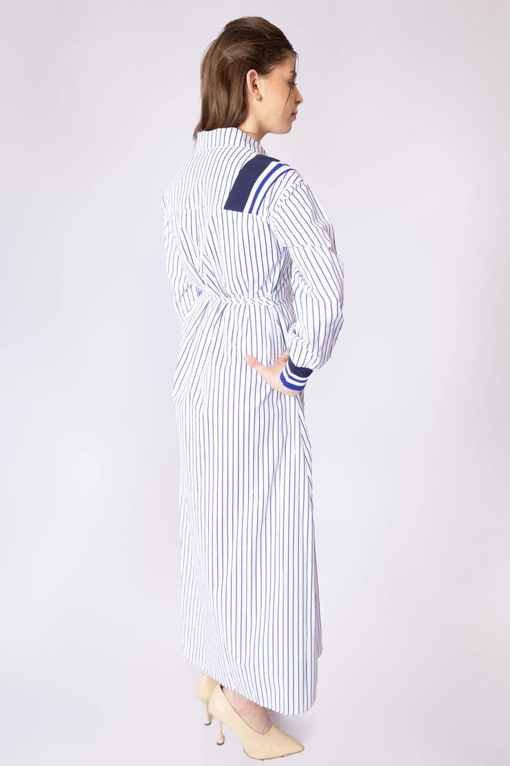 Varsity Neck Pinstriped Dress