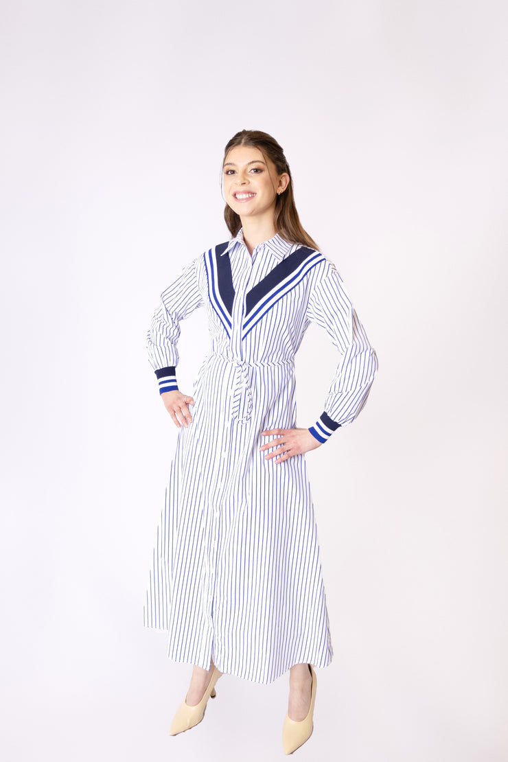 Varsity Neck Pinstriped Dress