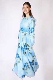 Floral Chiffon Side Ruffles Dress