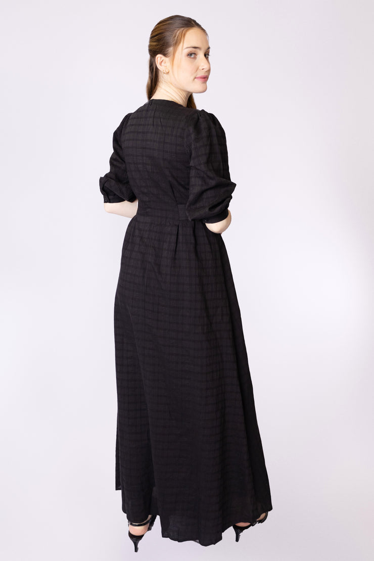 Side Buttons Grid Design Dress