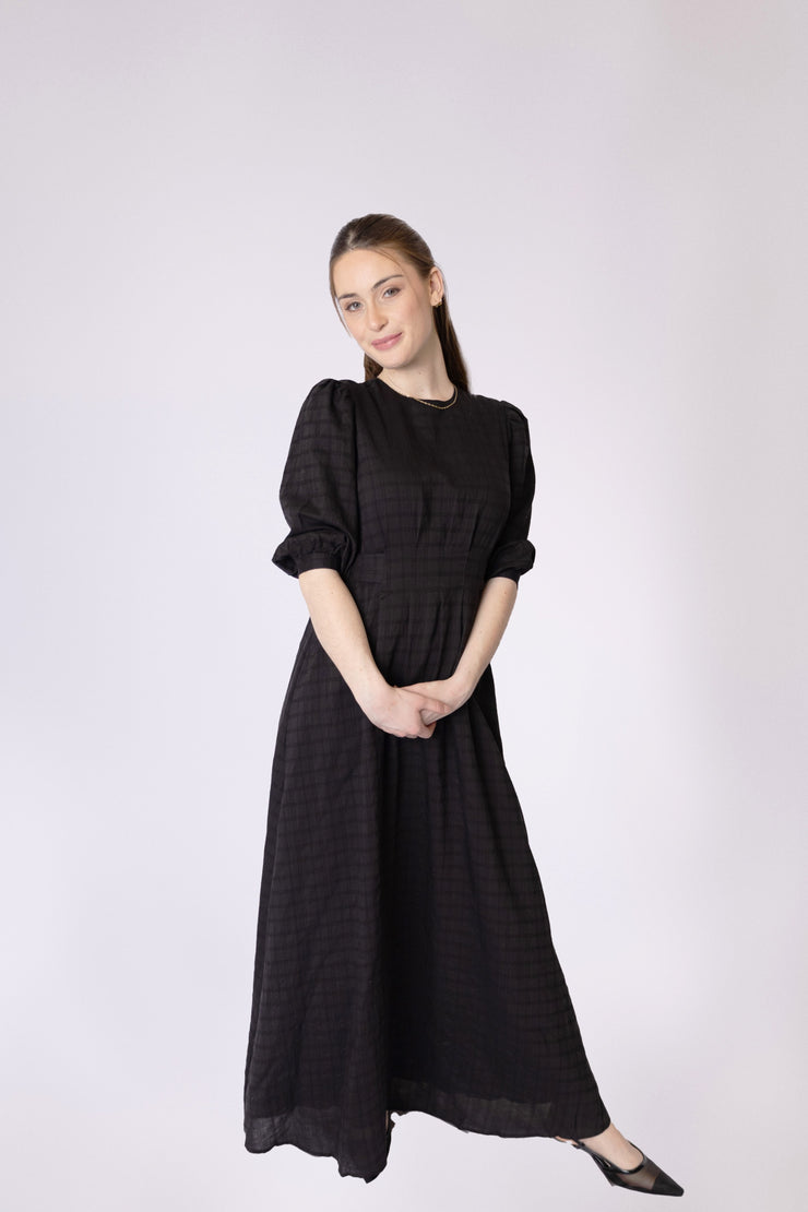 Side Buttons Grid Design Dress