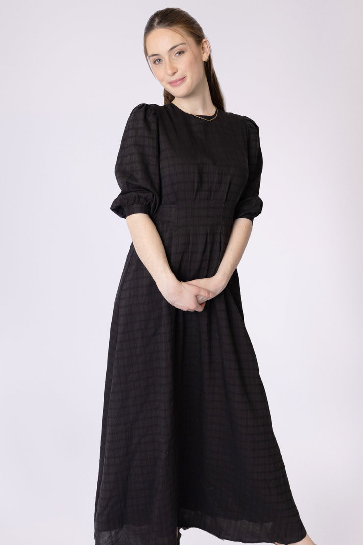 Side Buttons Grid Design Dress