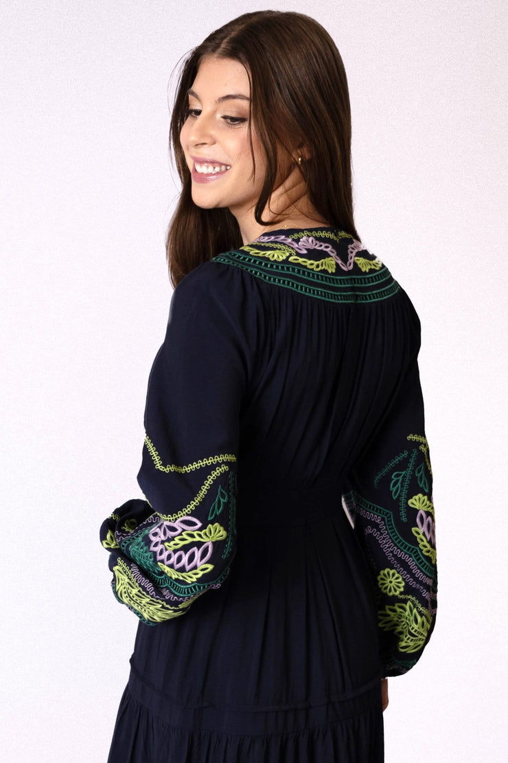 Embroidered Sleeves + Neckline Dress