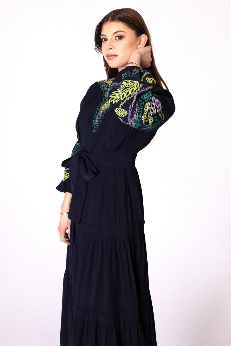 Embroidered Sleeves + Neckline Dress