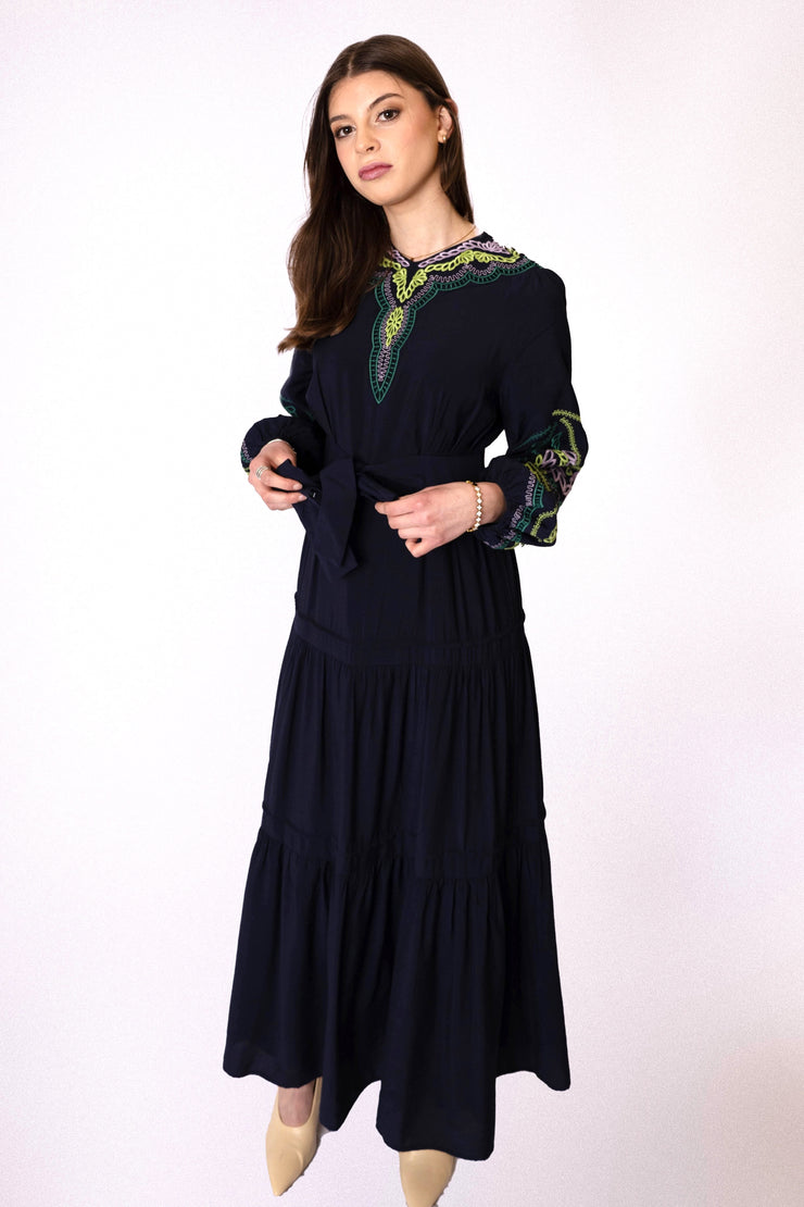 Embroidered Sleeves + Neckline Dress