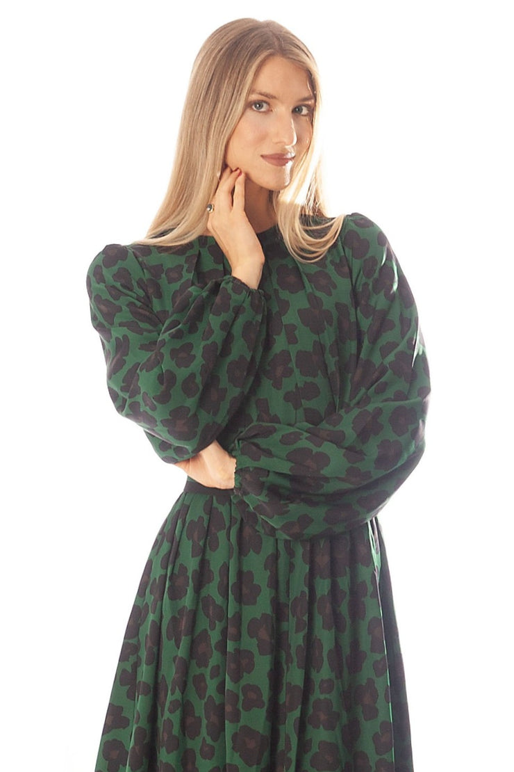 Floral Print Dress w/ Striped Belt