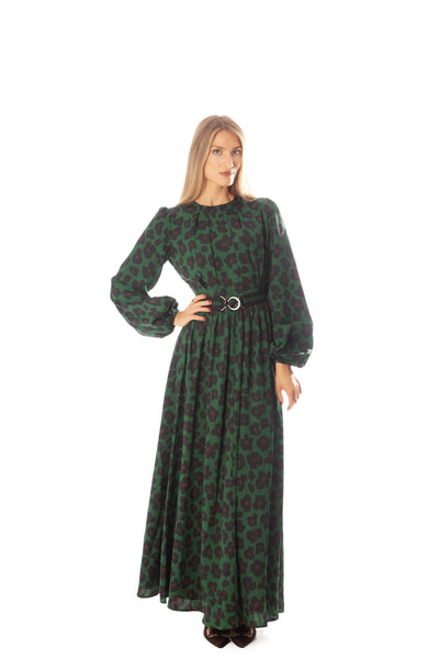 Floral Print Dress w/ Striped Belt