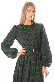 Floral Print Dress w/ Striped Belt