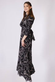 Printed Mesh Gown w/ Belt