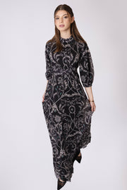 Printed Mesh Gown w/ Belt