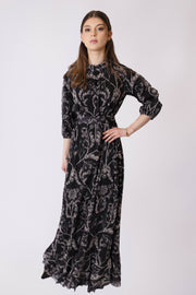 Printed Mesh Gown w/ Belt