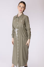 Button Down Pockets Shirt Dress