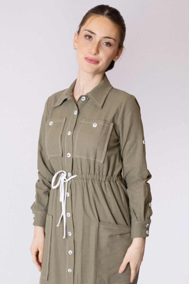 Button Down Pockets Shirt Dress