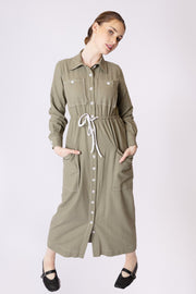 Button Down Pockets Shirt Dress