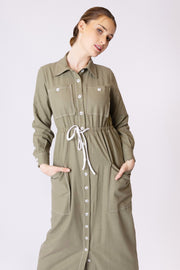 Button Down Pockets Shirt Dress