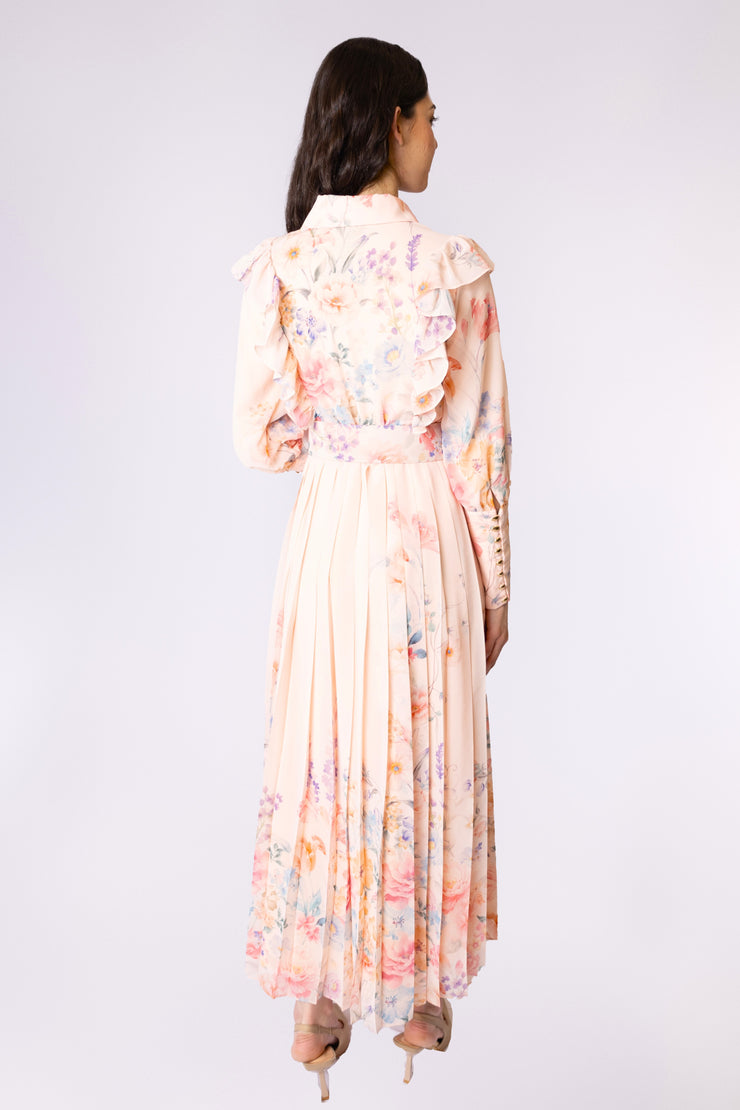 Floral Chiffon Pleated Midi Dress