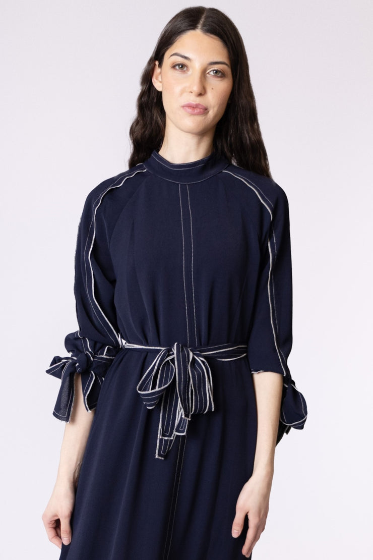 Topstitched Bow Sleeve Dress