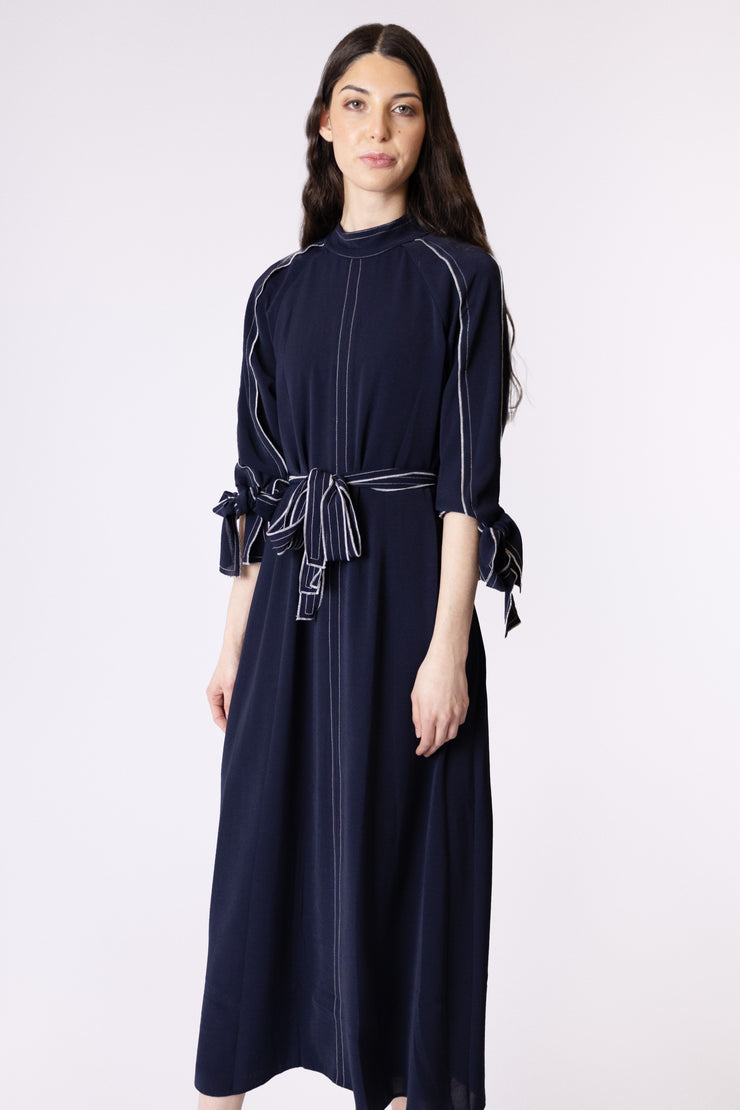 Topstitched Bow Sleeve Dress