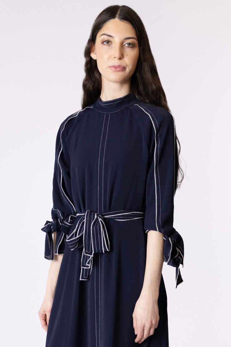 Topstitched Bow Sleeve Dress