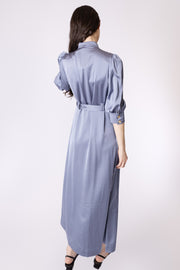 Satin Pouffe Sleeve Pleated Dress