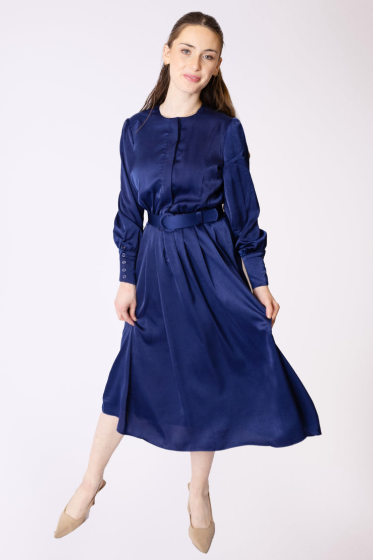 Pleated Skirt Satin Dress