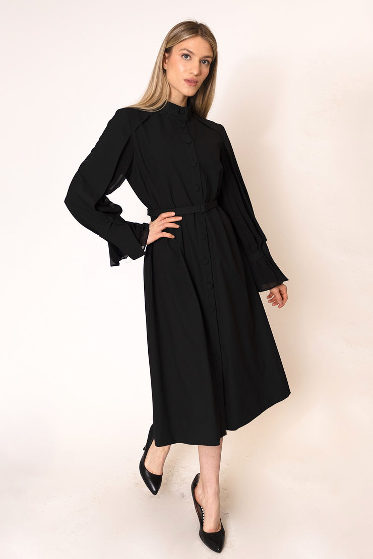Pleated Chiffon Sleeve Dress